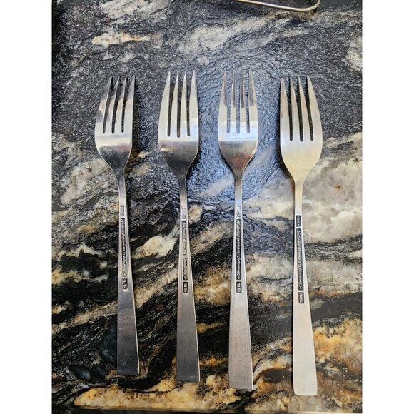 4 Dinner Fork National Intermezzo Glossy Stainless Scrolls Korea VINTAGE - Picture 2 of 3